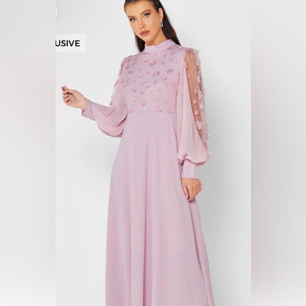 SHEIN Light purple Long Sleeve Floral Appliqué Maxi Dress